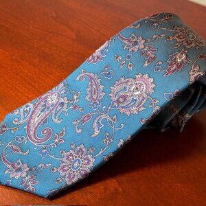 Christian Dior Monsieur Silk Paisley Tie Teal Purple Italy USA - Vintage